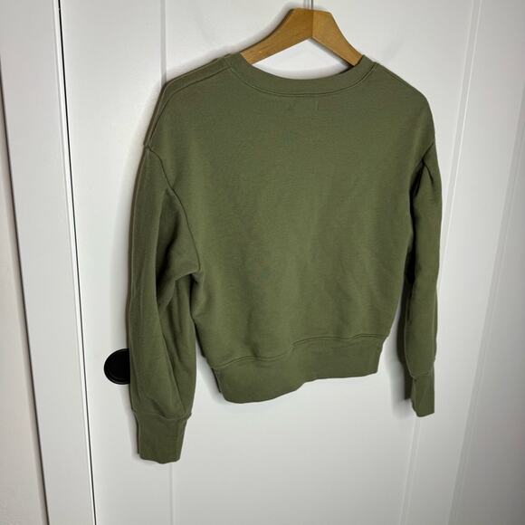 Madewell Pleat Sleeve Olive Green Pullover Sweatshirt Size Small - Picture 7 of 7